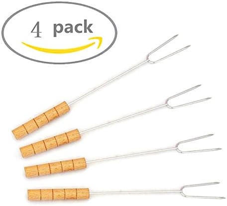 HAKOPEN Roasting Forks - Pack of 4 , Grilling Hot Dogs and Smores Over a Fire Pit, BBQ or Camping