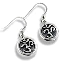OM or Aum Hindu Yoga Symbol Sterling Silver Round Hook Earrings