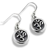 OM or Aum Hindu Yoga Symbol Sterling Silver Round Hook Earrings
