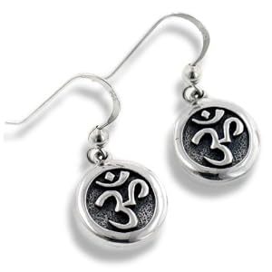 OM or Aum Hindu Yoga Symbol Sterling Silver Round Hook Earrings