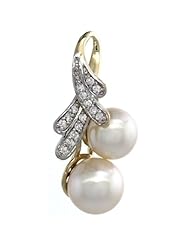 14k Gold 18 in. Thin Chain & Ribbon Pearl Pendant w/ 0.14 Carat Brilliant Cut ( H-I Color; VS2-SI1 Clarity ) Diamonds & 8mm White Pearl