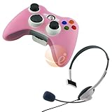 Baby Pink Silicone Skin Case for Microsoft xBox 360 Controller + White Headset for Microsoft XBox 36