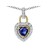 1.25 cttw 925 Two Tone Sterling Silver and Created Heart Shaped Sapphire Pendant