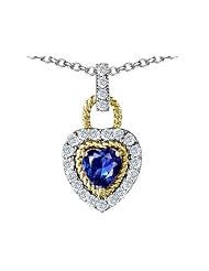 Original Star K (tm) Heart Shape Created Sapphire Pendant in 925 Sterling Silver