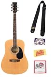 Barcelona D100 Full-Size Dreadnought Acoustic Guitar Bundle with Strap, Strings, Pick Card, and Polishing Cloth - Natural