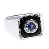 SAVE 75% .Men's Jewelry by Michael Valitutti 14K Blue Sapphire with Black Onyx & Diamond White Gold Men's Ring - FREE Shipping! - OVERSTOCK Clearance Sale!