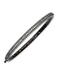 Sterling Silver Black Plated with CZ Hinged Bangle, Best Quality Free Gift Box Satisfaction Guaranteed