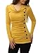 Allegra K Women's Cowl Neck Tops Long Sleeve Buttons Decor Tuinc Shirts Ruched Top Large Yellow