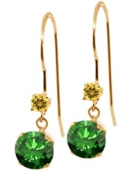 1.24 Ct Round Green Diamond Yellow Citrine 14K Yellow Gold Earrings