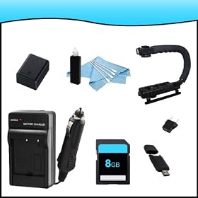 Deluxe Accessory Battery and Charger Package Kit for Canon VIXIA HFM50/HFM500/HFM52/HFR30/HFR300/HFR32 Full HD Camcorders includes BP727 Battery + BP727 Charger + 8GB SD Memory Card + USB SD Card Reader + Camcorder Action Grip Handle + Cleaning Kit