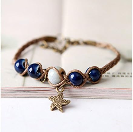 SONGQIAN Womens Star literary retro Sen Department Ceramic weave Bracelets