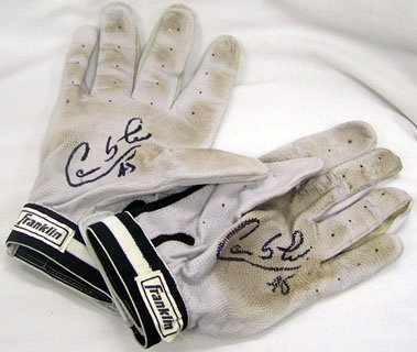 Carlos Lee Houston Astros Autographed/Hand Signed 2007 Game Used Grey Batting Gloves