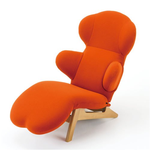 リクライニングチェア　HUG LOUNGE CHAIR-W(ハグラウンジチェア ウッド)：オレンジ 