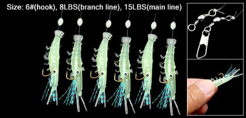 Como 6 in 1 Fishhooks Green Silicone Lure Bait Fishing Line 1.75m