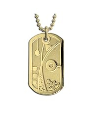 14k Yellow Gold Time Dog Tag Necklace Pendant. Made in USA.