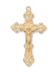 14K Gold over Solid .925 Sterling Silver Crucifix Cross Comes With 24" Chain In Gift Box Patron St. Saint Medal Pendant Necklace Gift New
