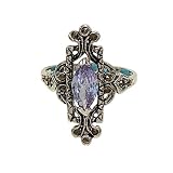 Antique Reproduction Silvertone Fashion Ring Set with Lavender Cubic Zirconia and Genuine Marcasite Size 10