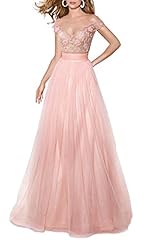 Sheer Beaded Cap Sleeves Off the Shoulder Full-Skirt Evening Dress 