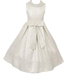 Girls Tea Length Jacquard Lace-Up    Dress With a Bow(s) and a Sash  and Pearls