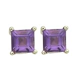 14K Yellow Gold 4 x 4 MM Square Shaped Amethyst Earring Studs