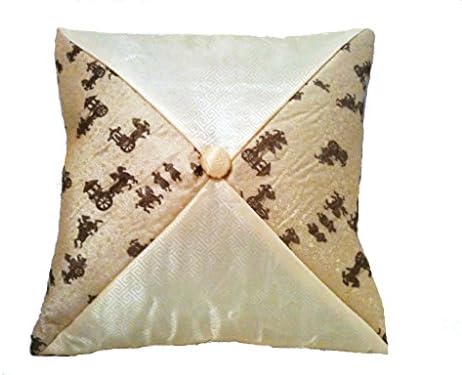 2PCS/BROCADE CUSHION COVER SHAM HOME DECOR, HORSE WAGON, GOLD YELLOW