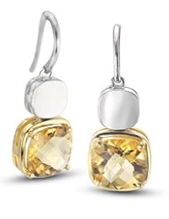 CleverEve Luxury Series 14K Yellow Gold & Rhodium Plated Silver Frenchwire Earrings w/ Prong Set Cushion Cut Natural Citrine Stones 6.82 ct. tw.