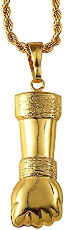 Boxer Fist Pendant Hip Hop Charm Golden Plated Cuban Curb Rope Chain Necklace