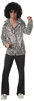 Couples Costumes Mens 60s 70s Silver Sparkle Disco Costume Shirt 1960s 1970s Party Outfit + Afro Wig