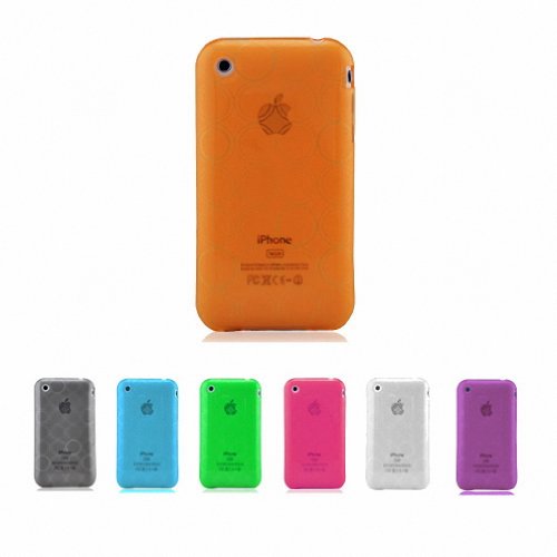 ORANGE Apple iPhone 3G 3Gs 8GB 16GB 32GB BUBBLE Transparent Jelly Silicone Skin Case Cover + Free Screen Protector (Many Colors Available)