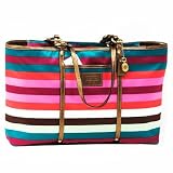 Coach Handbag Multi Colored Striped Large Beach Book Baby Diaper Tote Bag 14010 fashion-purses-daily-deals Coach Handbag - Multi Colored Striped Large Beach Book Baby Diaper Tote Bag 14010