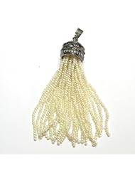 18kt Yellow Gold Diamond Pave Pearl Beads Tassel Pendant Jewelry