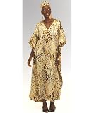 Gold Giraffe Print Caftan Kaftan with Matching Headwrap