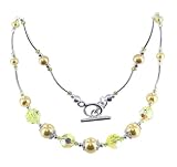 Sterling Silver Yellow Crystal and Gold Imitation Pearl Necklace Made with Swarovski Elements
