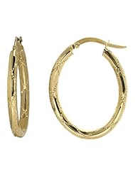 14k Yellow Gold Italian Fancy Wire Wrap Pattern Oval Hoop Earrings