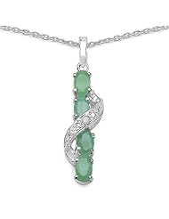 1.08 Carat Genuine Emerald and 0.02 ct. t.w. Genuine Diamond Accents Sterling Silver Pendant Necklace. 18"