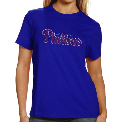 Philadelphia Phillies Ladies Sequin Jersey Logo Premium T-Shirt - Royal Blue (Small)