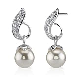 Luminous Elegance: Sterling Silver Bridal Style Post Earrings with Faux Pearls and CZ Diamonds