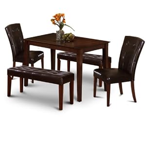 5 Piece Dining Set: Espresso Table 2 Parson Side Dining Chairs 2 Dining Benches
