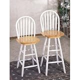 Natural/White Finish Wood Arrow Back Windsor Style 24"H Swivel Bar Stool