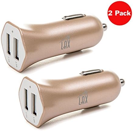 [2 Pack] LAX Dual USB 3.4A Fast Car Charger for iPhone 6S, 6, Plus, 5S 5 5C 4S, Samsung Galaxy Note 5 4 3 2 S6, S6 Edge / S5 / S4 / S3 / Tab / iPad Air / Pro / 4/3/2 / Mini 3 2 Retina (2 Pack: Gold)