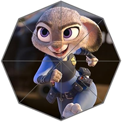 LaHuo Custom Design Cool Zootopia Rabbit Officer Judy Logo Travel Folding Umbrella Auto Open Close Windproof Compact For Easy Carrying Firm Durable Lifetime Guarantee Umbrella