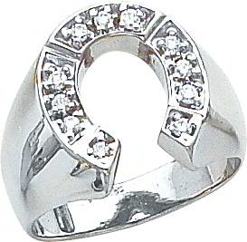 14K White Gold .27cttw Diamond Horseshoe Mens Ring Sz 10