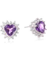 7Mm Heart Shaped Gemstone and Round Cubic Zirconia Sterling Silver Earrings (1.50 Cttw)