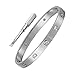 OMFEE Stainless Steel Silver Inspired CZ Crystal Screw Head Oval Bangle Bracelet with Stone for Women & Men