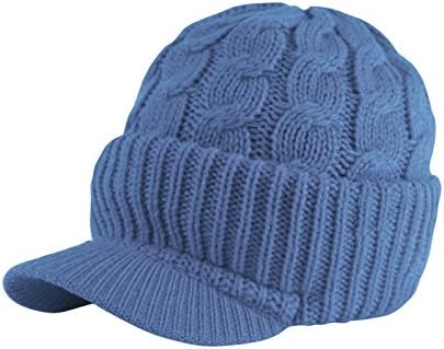 Urbanhatshop Newsboy Cable Knitted Visor Beanie Bill Winter Warm Hat All Colors (Indigo Blue)