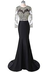 Vintage Beaded Sheer Satin Mermaid Cocktail Full Length Long Sleeves Evening Dress/Mother-of-the-Bride Dress/Party Dress/Wedding Dress 