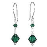 Sterling Silver Crystallized Swarovski Elements Bicone 3mm and 6mm in May Birthstone Emerald Color Drop Earrings