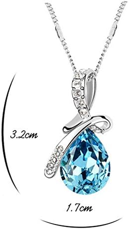 KAMOUR Jewelry Women Blue Eternal Love Austria Crystal Water-drop Pendant Come with a Chain Necklace Perfect Size To Your Girlfriend Gift For Valentine Christmas(with Gift Bag)
