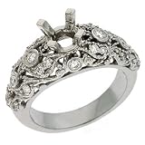 14k White Antique-Style Diamond Semi-Mount Engagement Ring - Size 7.0