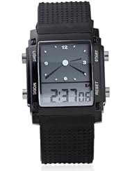 Jovivi Mens Lady Dual Time LCD Backlight Date Day Alarm Stopwatch Silicone Quartz Watch -- Black